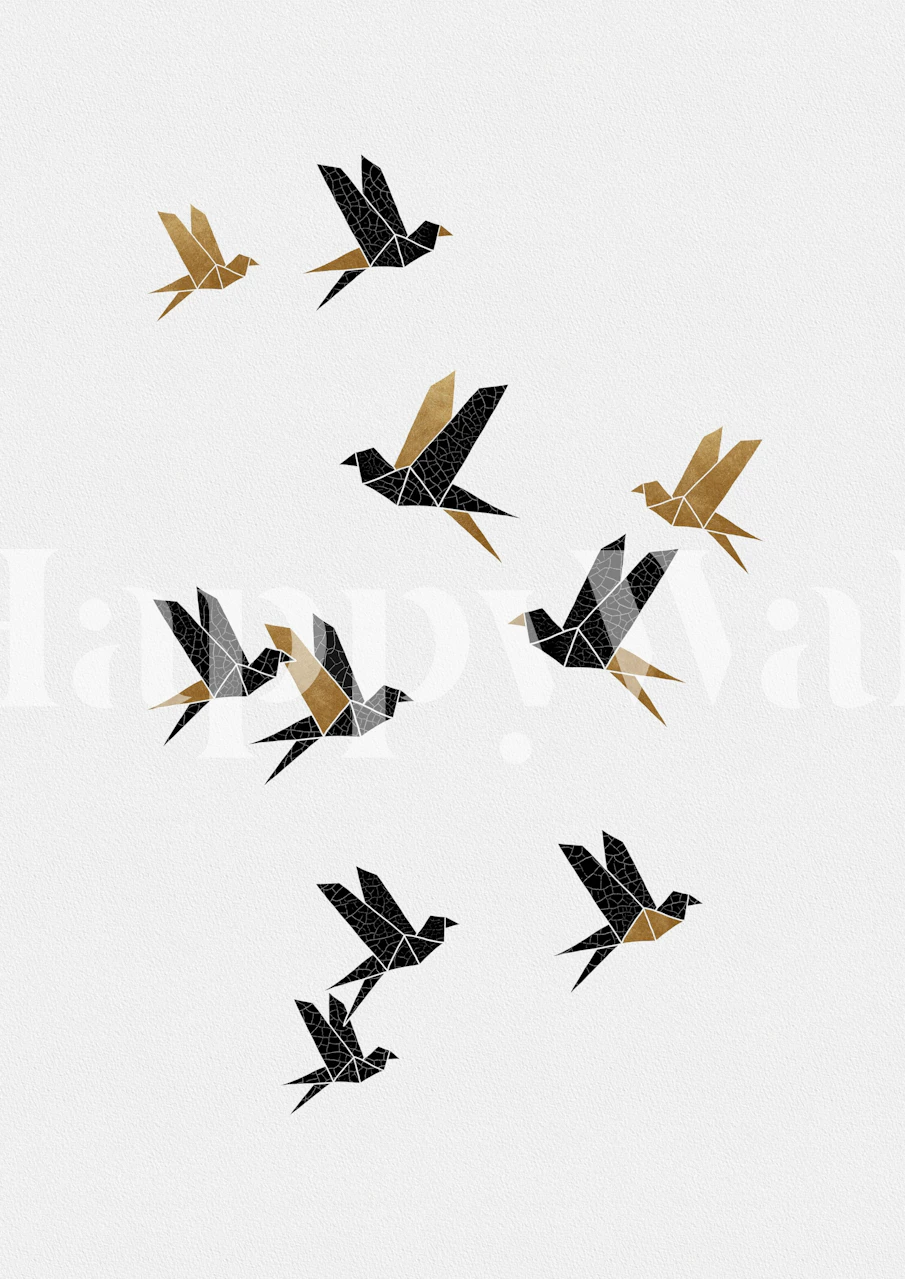 Origami Birds Collage I wallpaper in a room