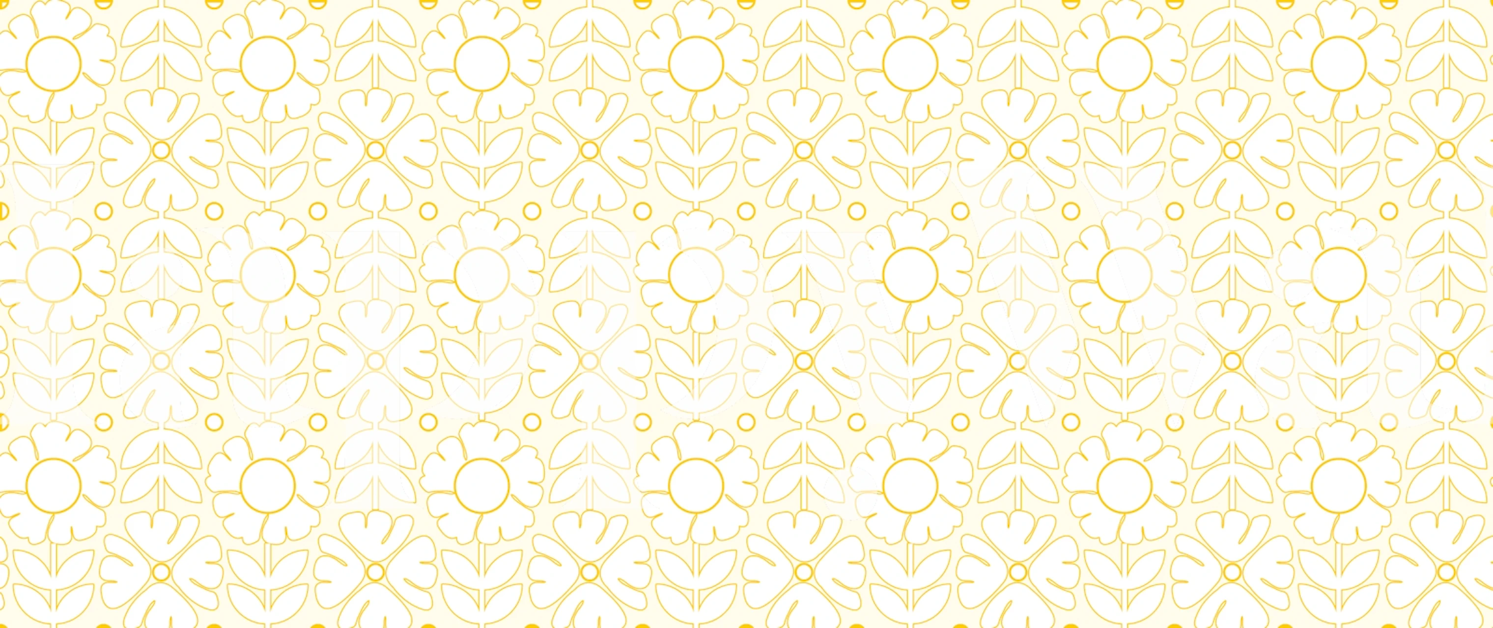 Yellow floral patterns with line art on a cream background wallpaper