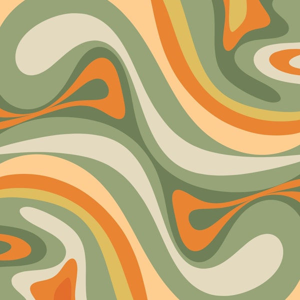 Retro New Groove Abstract Sage Olive Orange