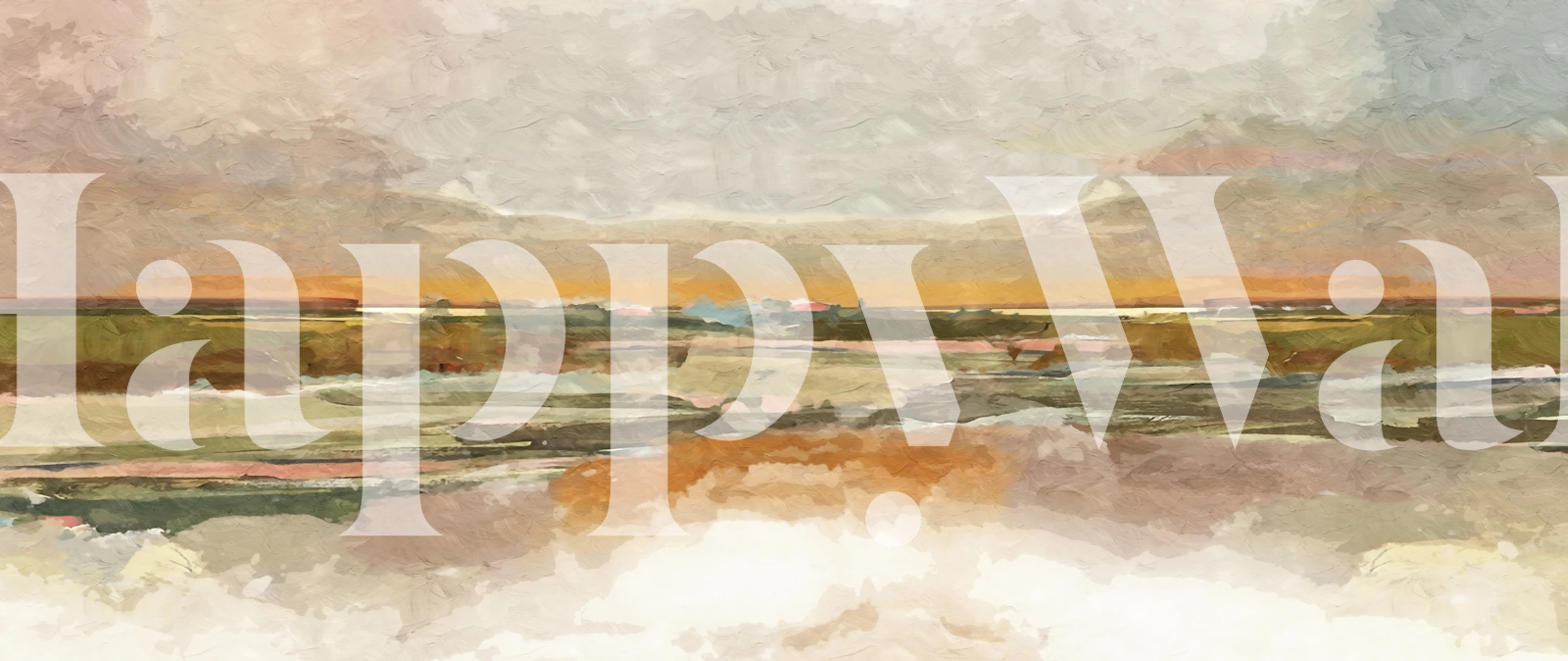 Serene pastel landscape wallpaper in a room