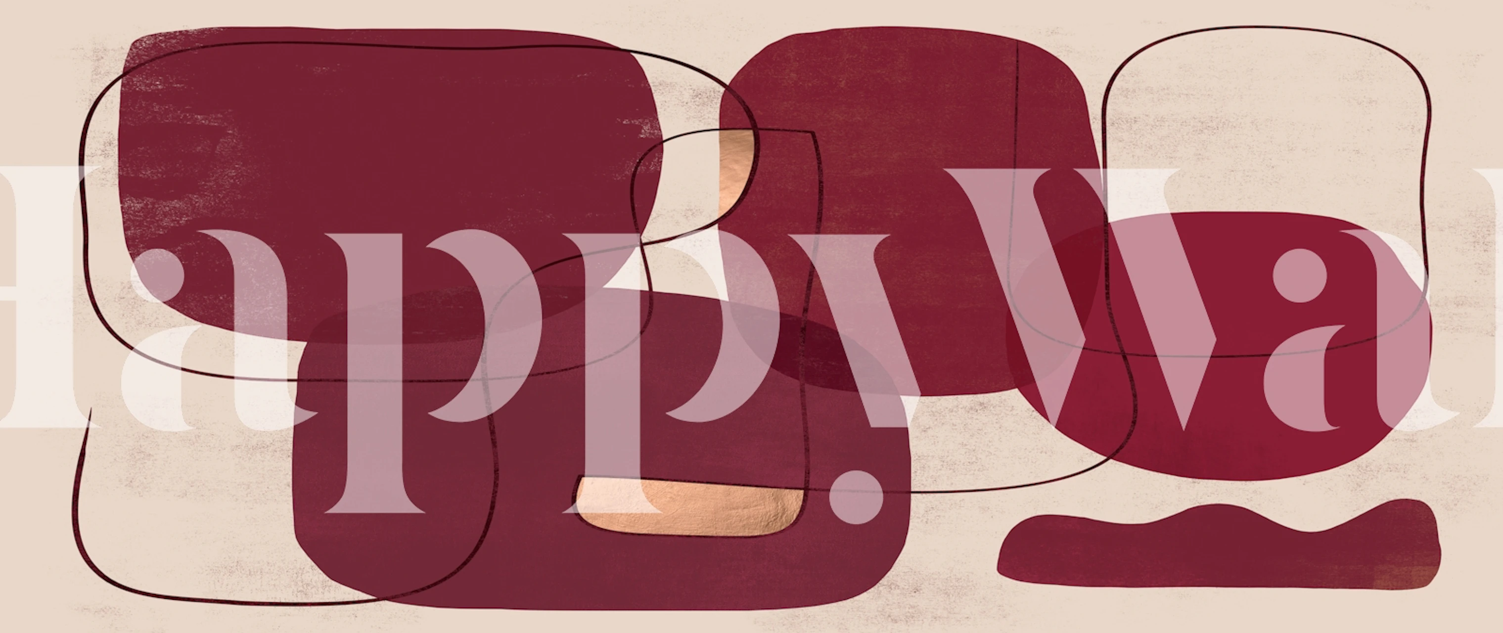 Abstract shapes in maroon and gold on beige background wallpaper