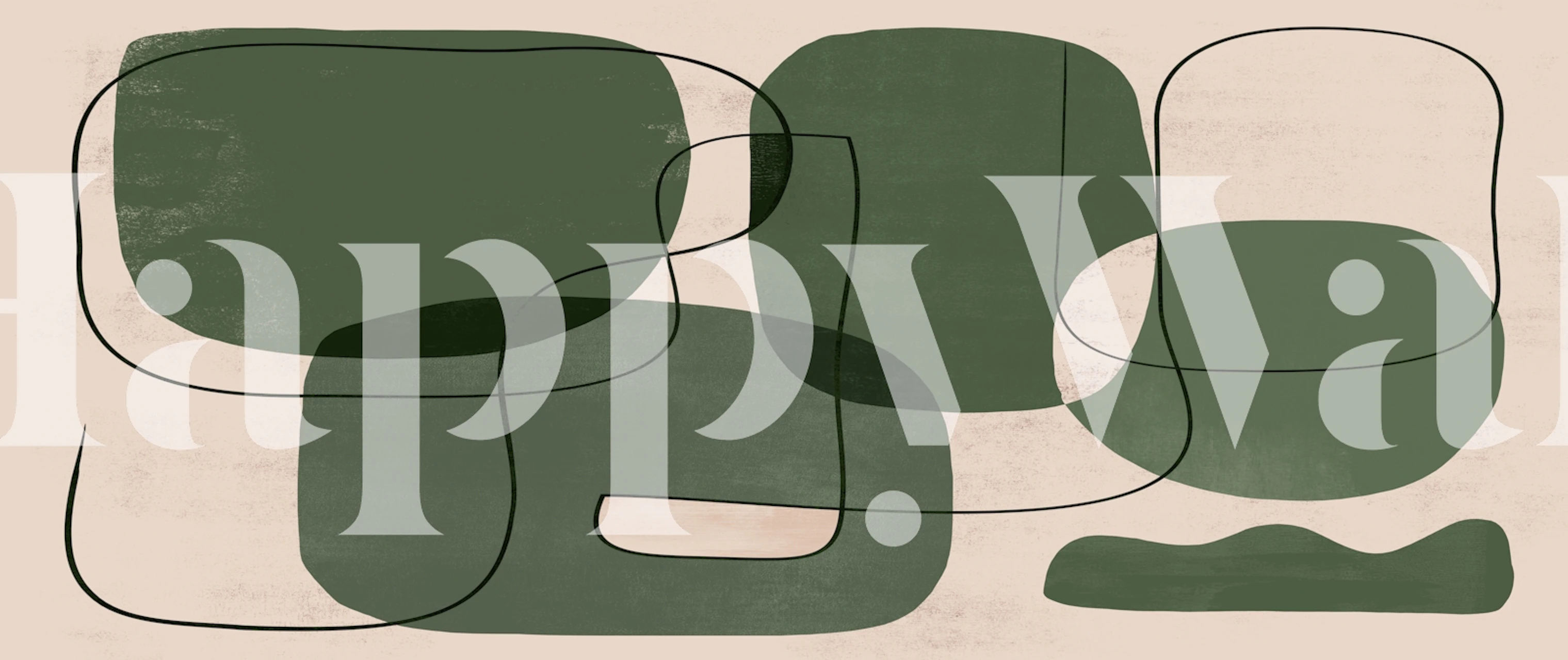 Green abstract shapes on beige background wallpaper