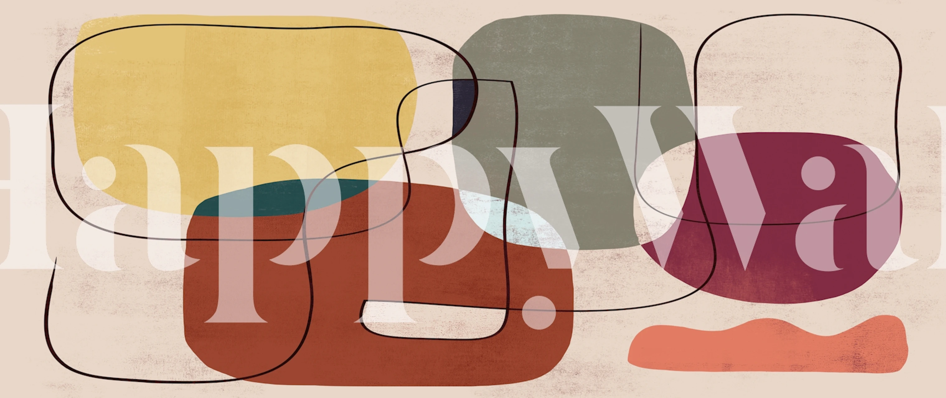 Colorful abstract shapes in soft colors with outlines wallpaper