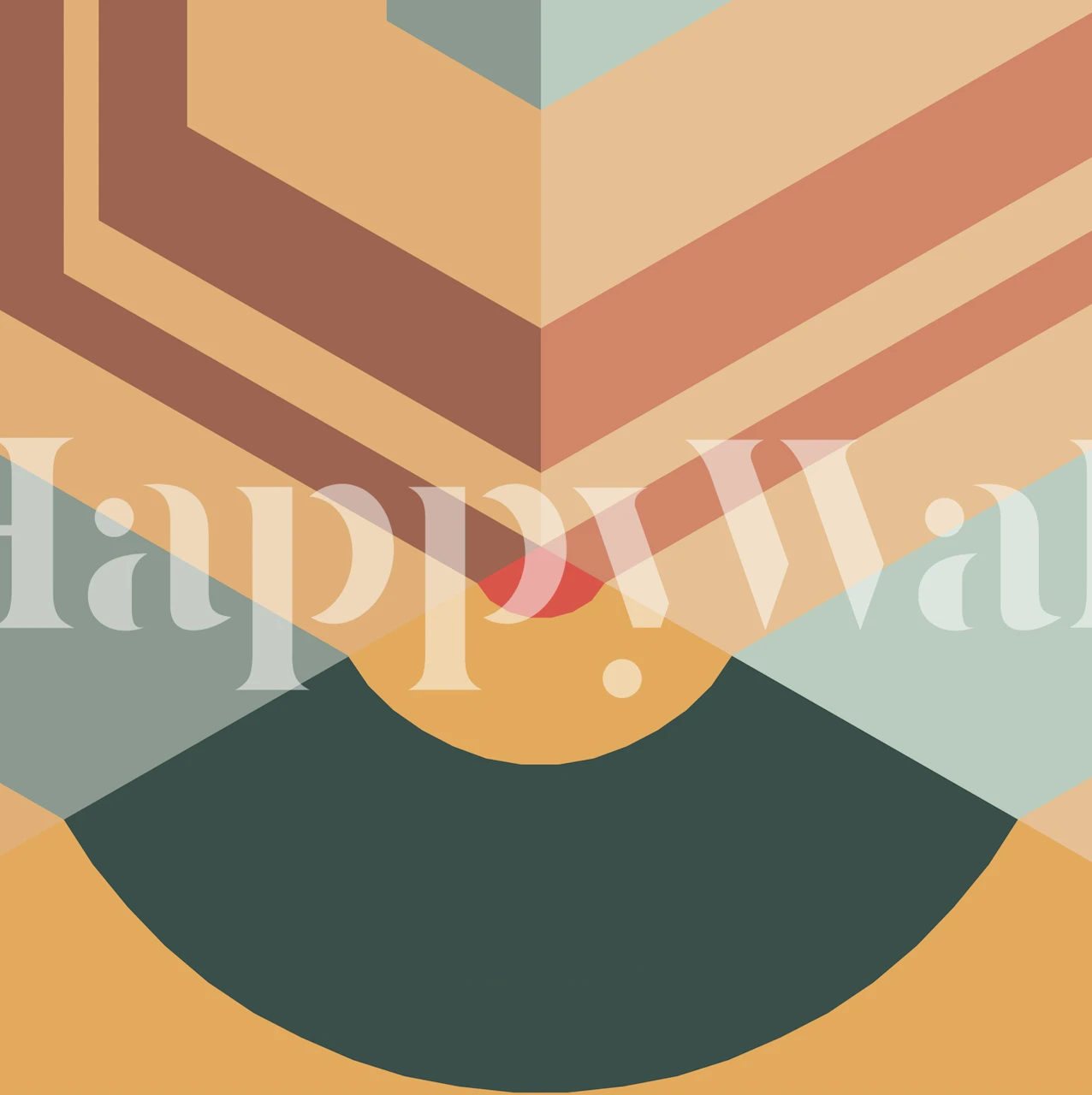 Abstract geometric design featuring soft peach, teal, and brown tones wallpaper