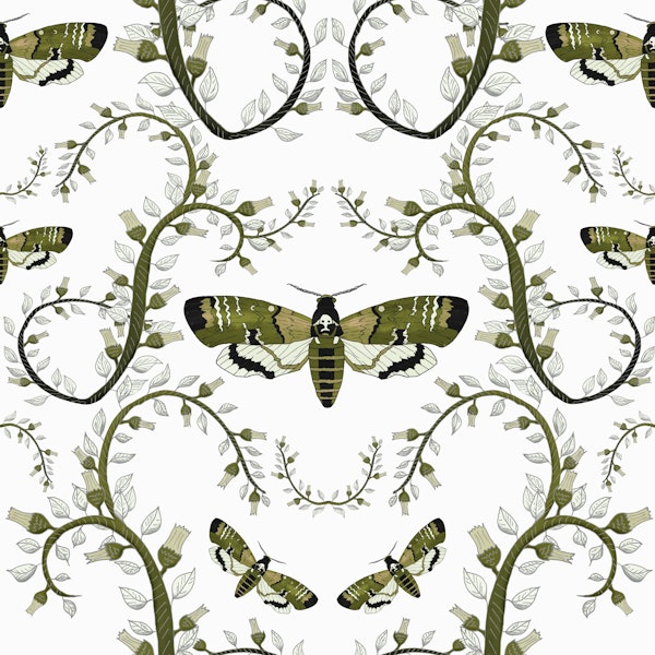 Gothic Moth Vines Pearl Green