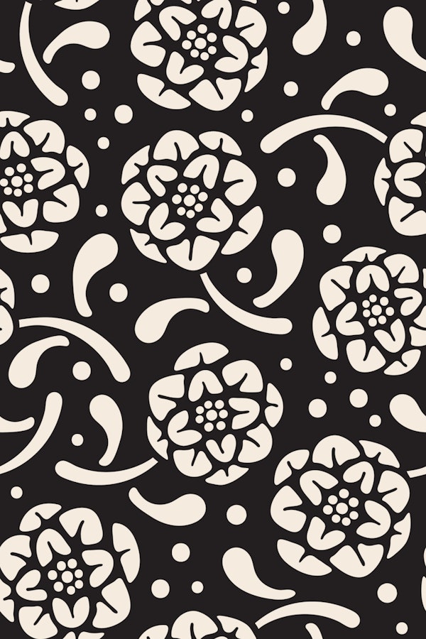 Dolce Block Print Style Retro Floral Black