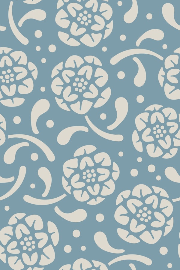 Dolce Block Print Style Retro Floral Blue