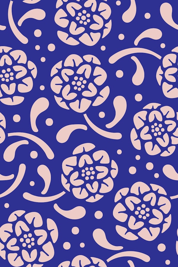 Dolce Block Print Style Retro Floral Royal