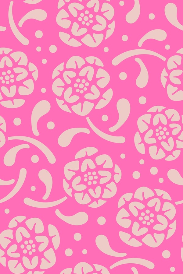 Dolce Block Print Style Retro Floral Pink