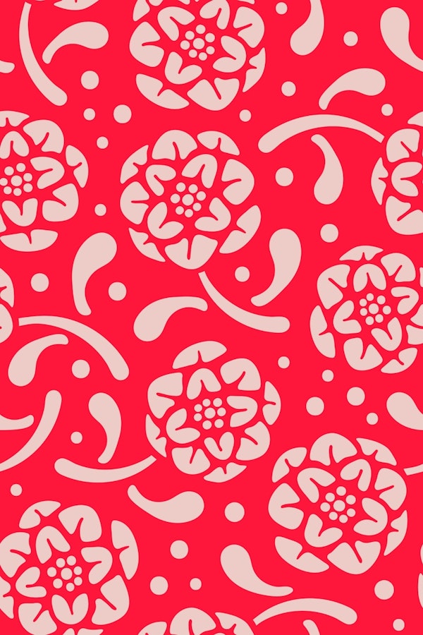 Dolce Block Print Style Retro Floral Red
