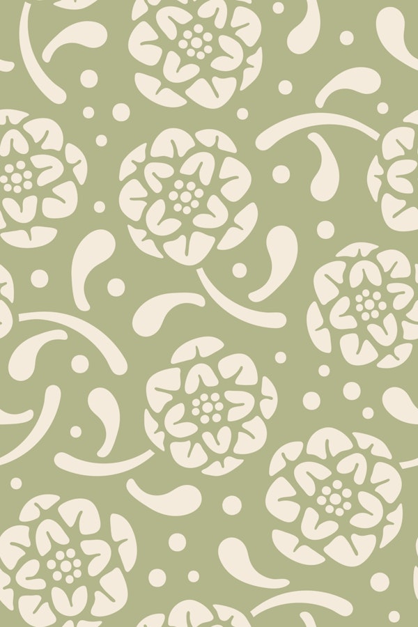 Dolce Block Print Style Retro Floral Sage