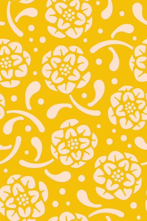 Dolce Block Print Style Retro Floral Yellow