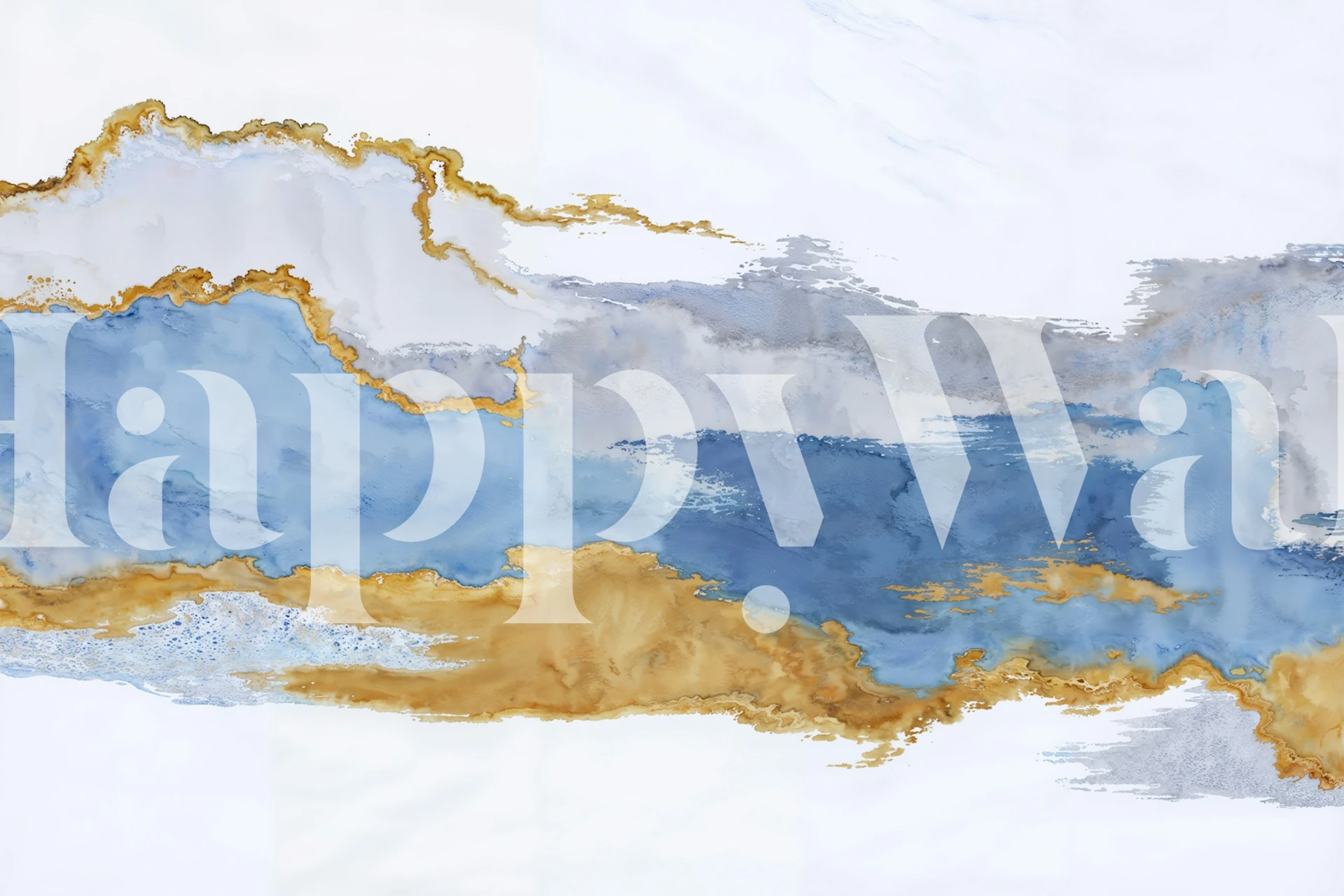 Blue and gold watercolor abstract design wallpaper