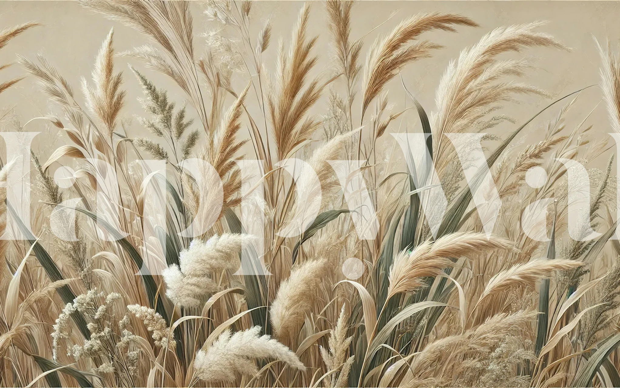 Lush grass textures in beige and earthy tones wallpaper