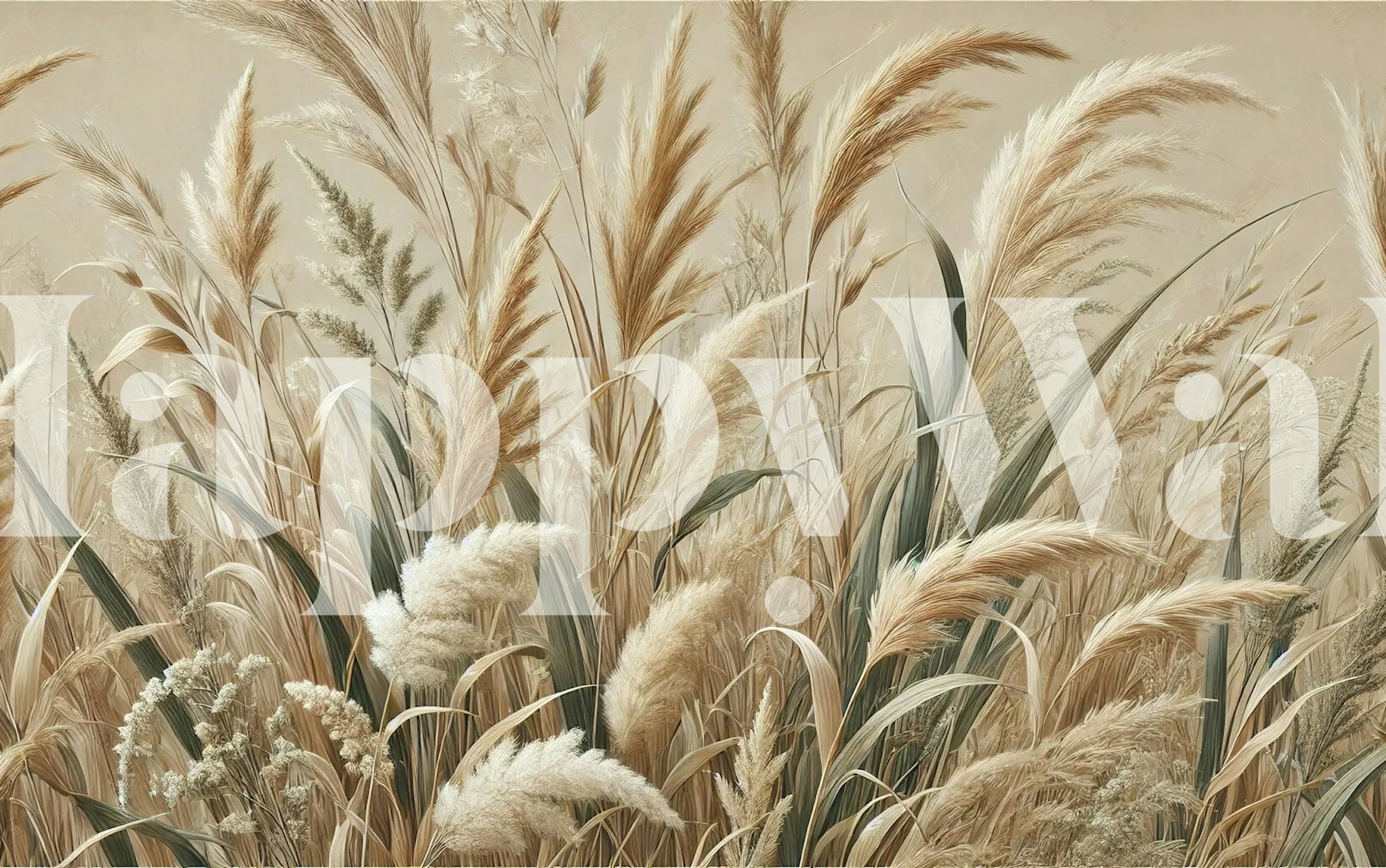 Lush grass textures in beige and earthy tones wallpaper