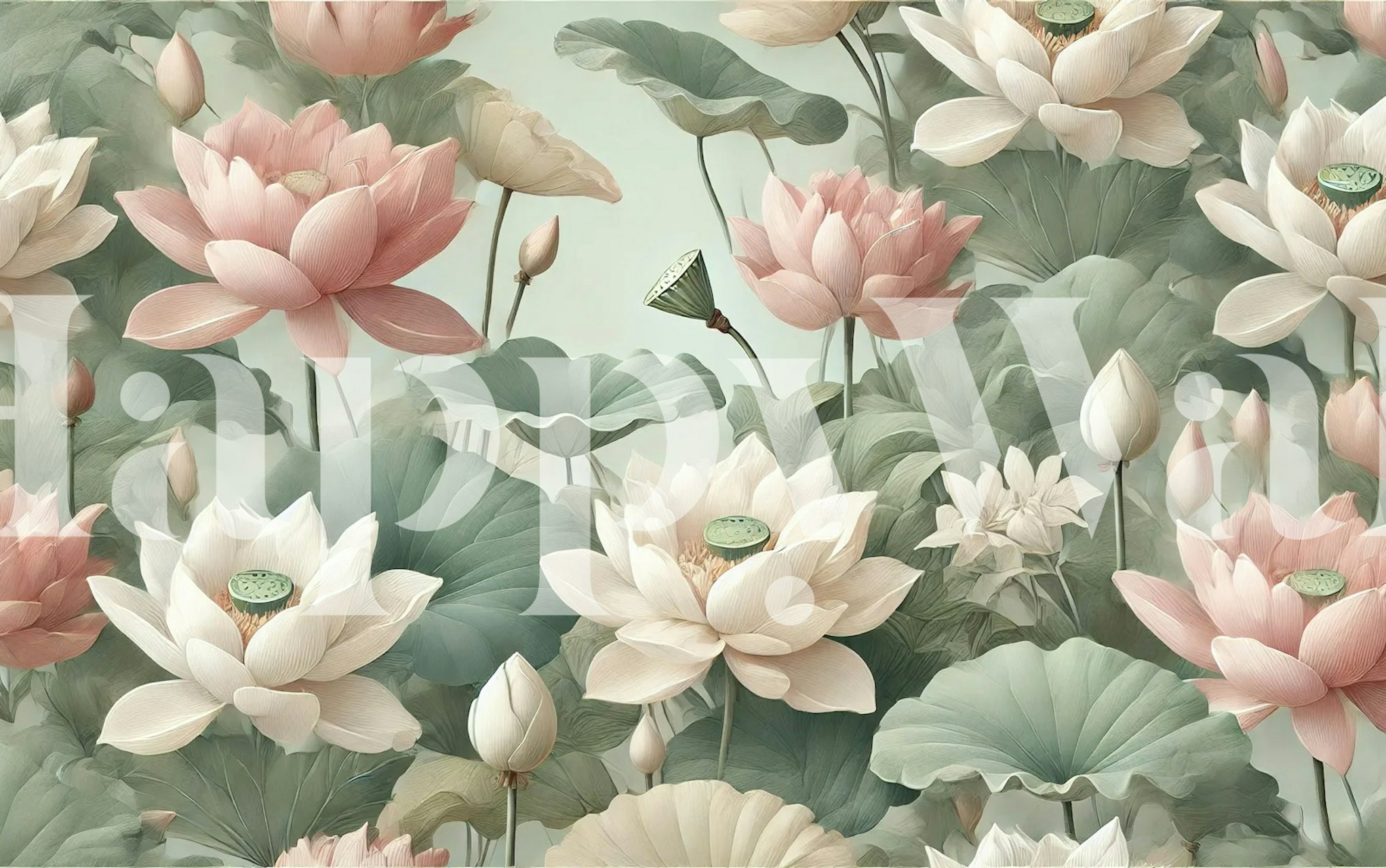 Zachte paarse en roze lotus bloemen met groene bladeren wallpaper