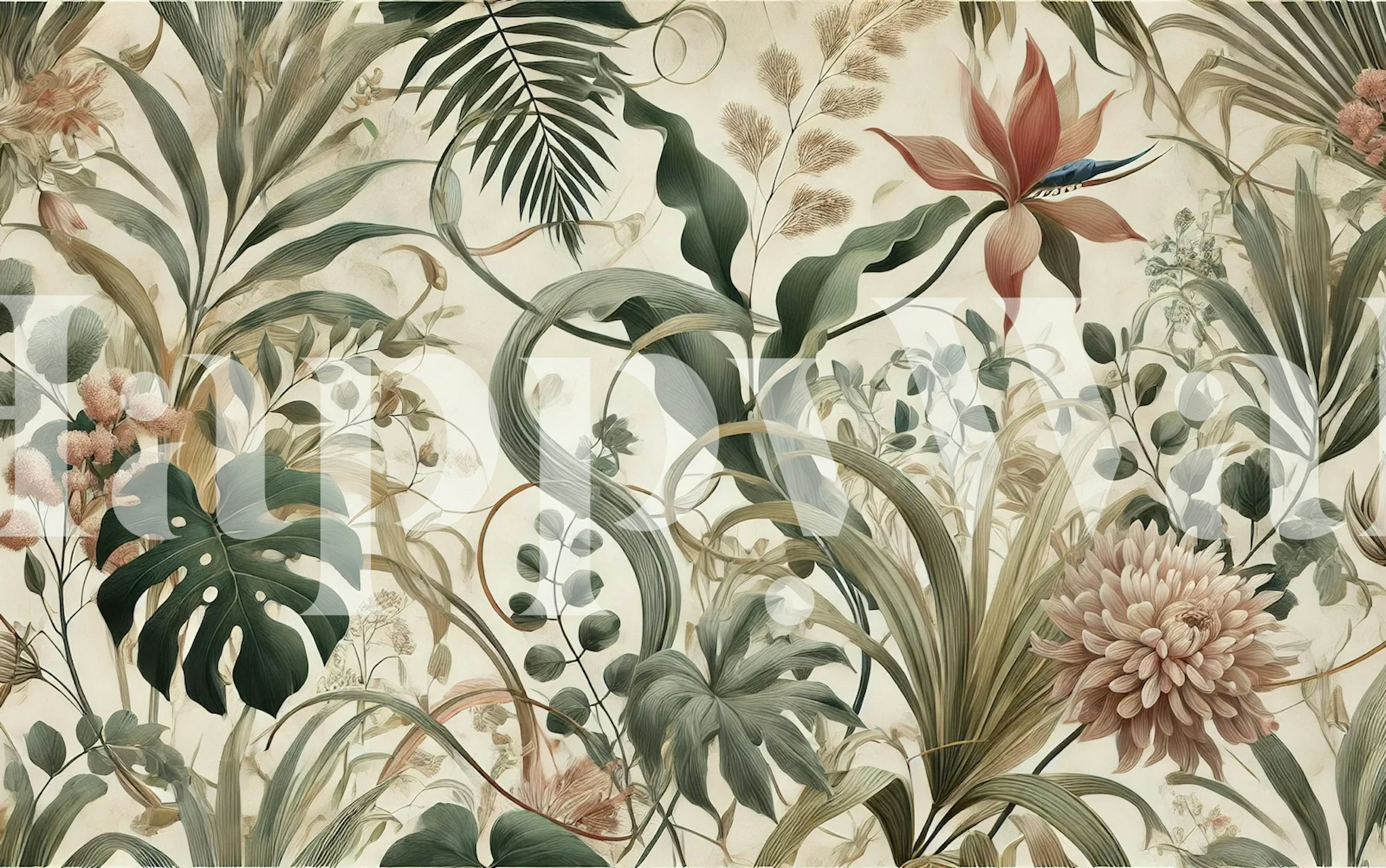 Pared de Floating Botanical en un ambiente de habitación