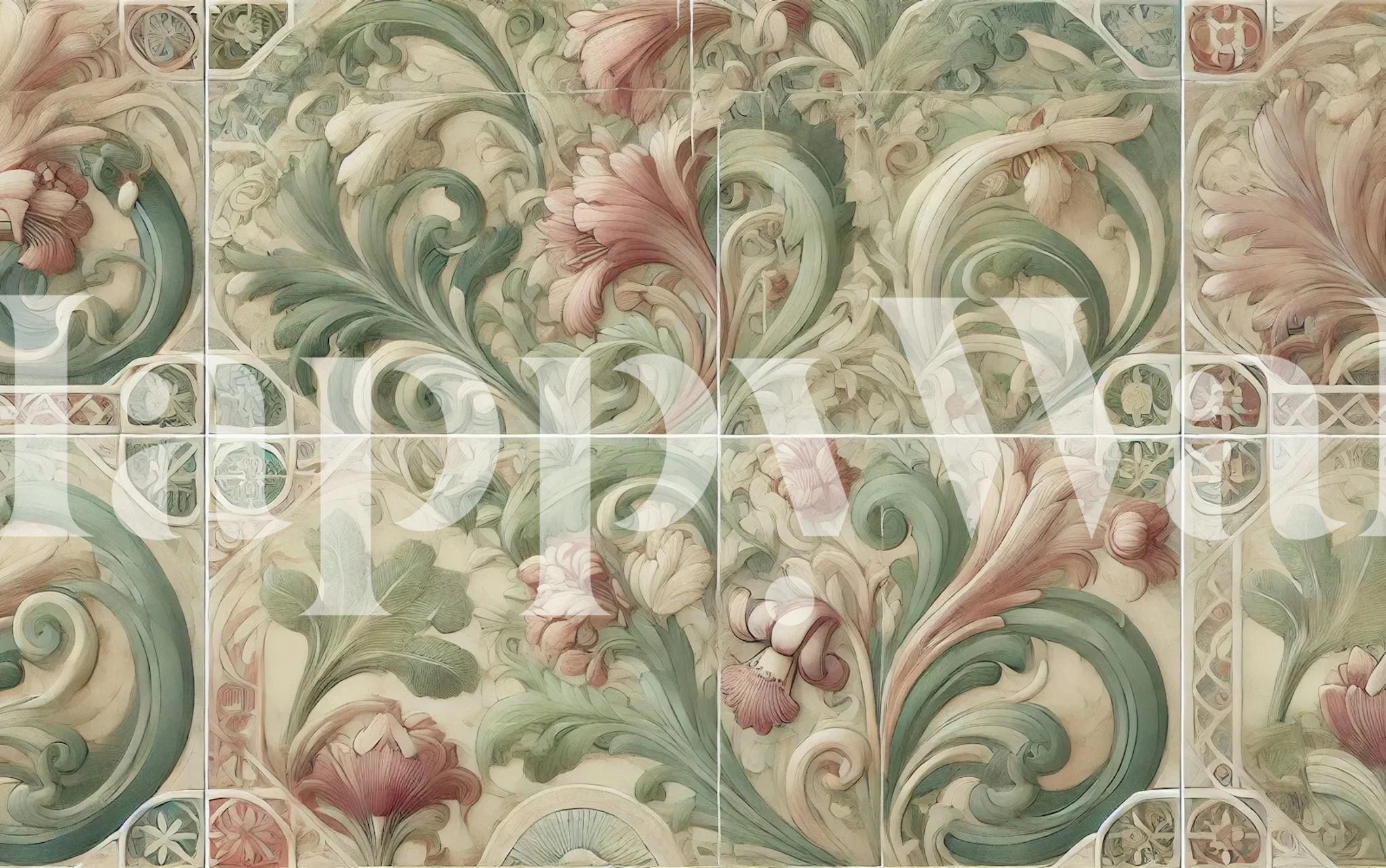 Botanic Nouveau Tile wallpaper in a room