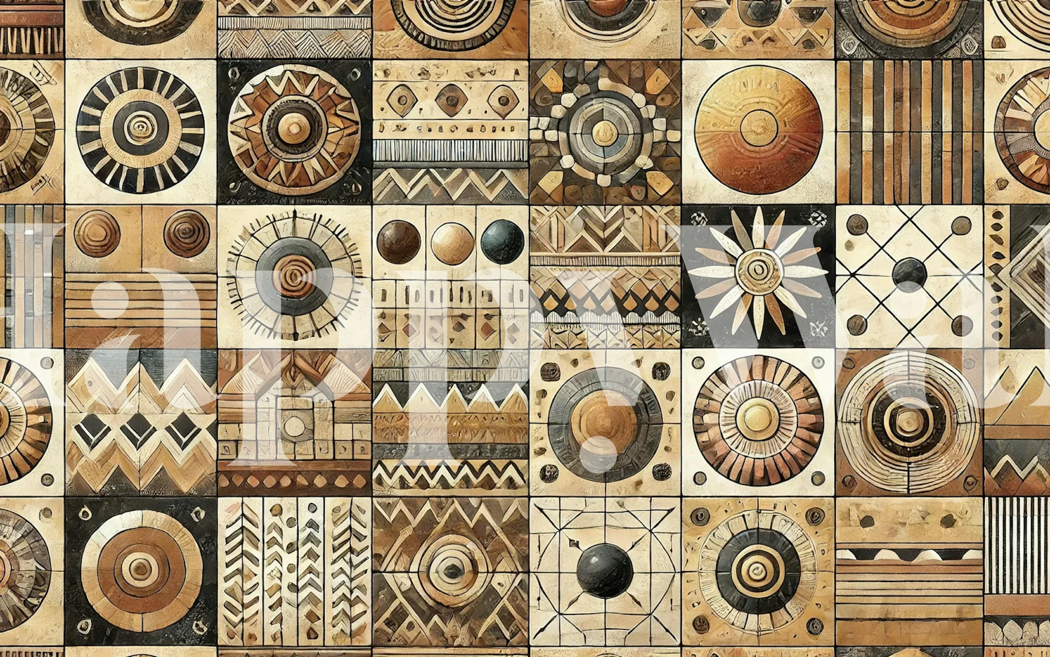 Kuba Earth Tile wallpaper displayed in a room