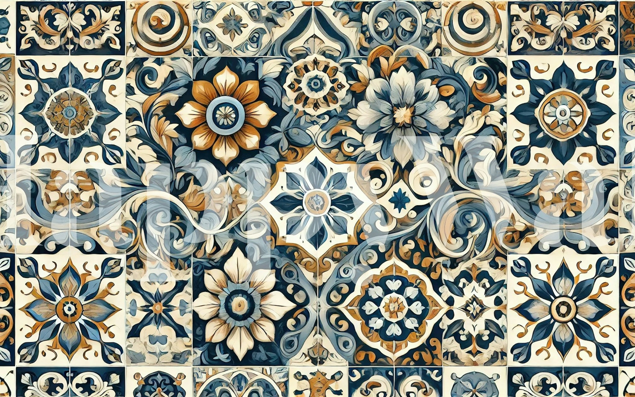 Mediterranean Bloom Tile tapetti huoneessa