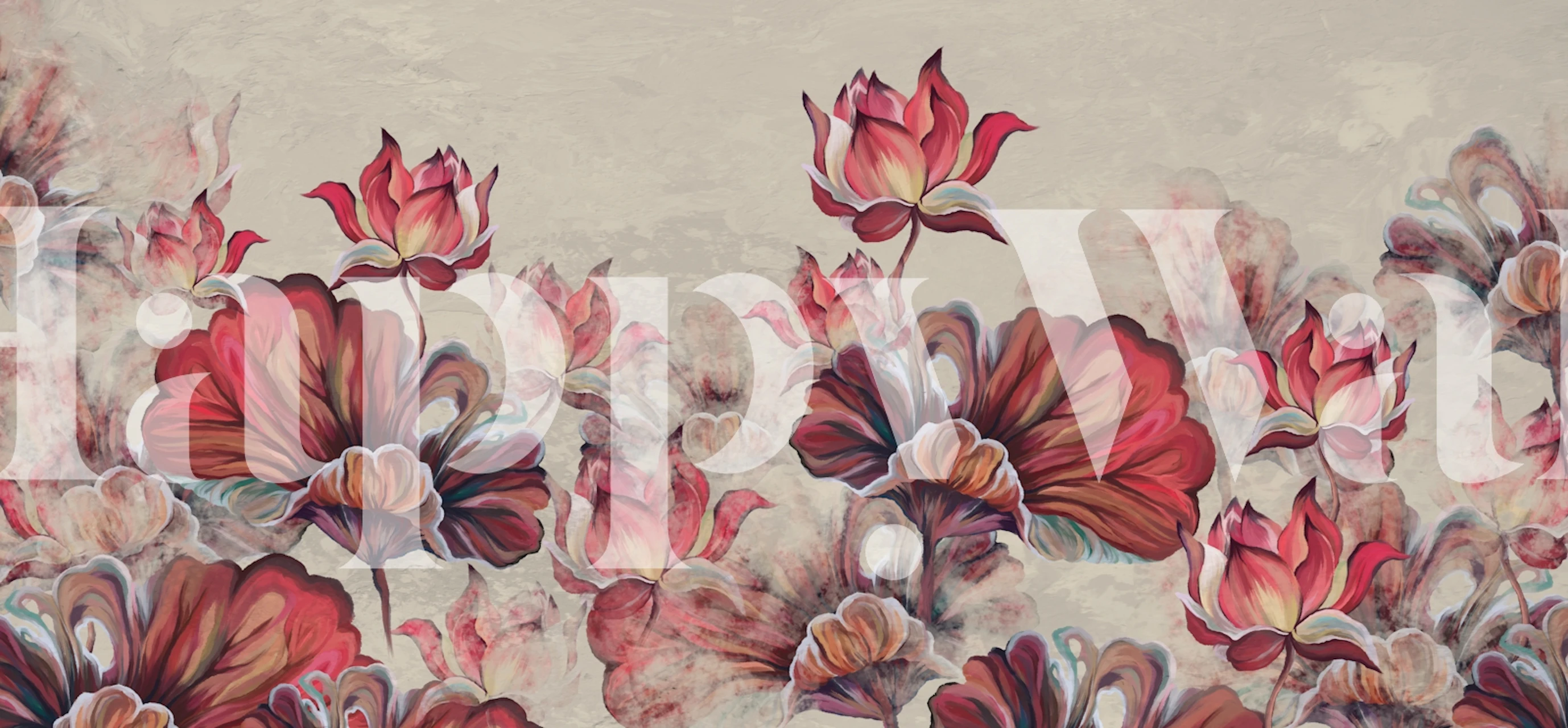 Red floral wallpaper design in a room