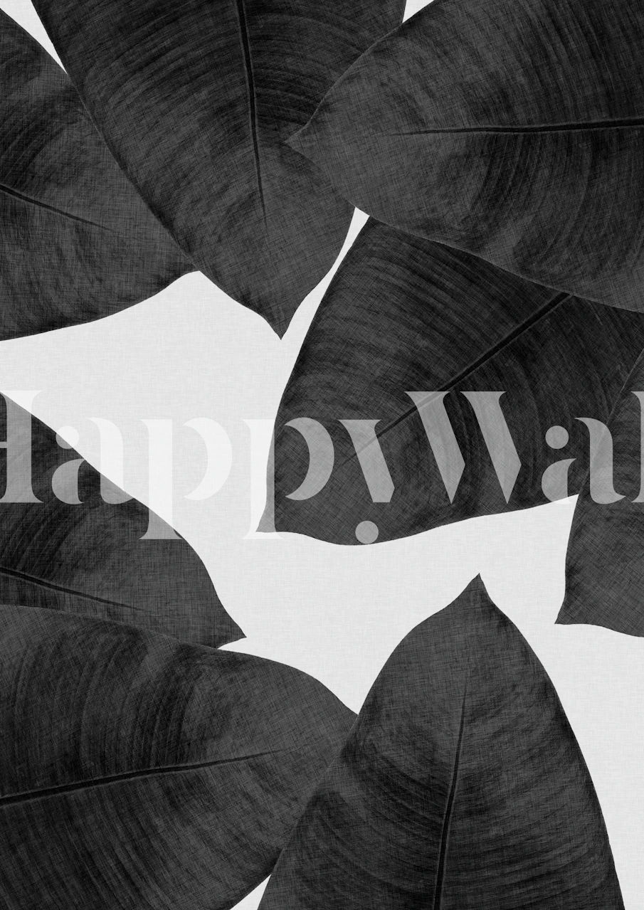 Black and white banana leaf pattern wallpaper