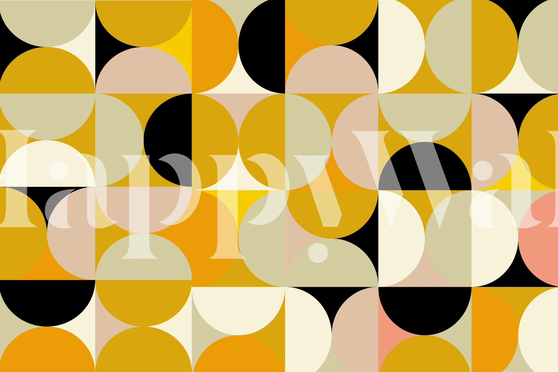 Geometric mid century half circles in yellow, black, and cream wallpaper