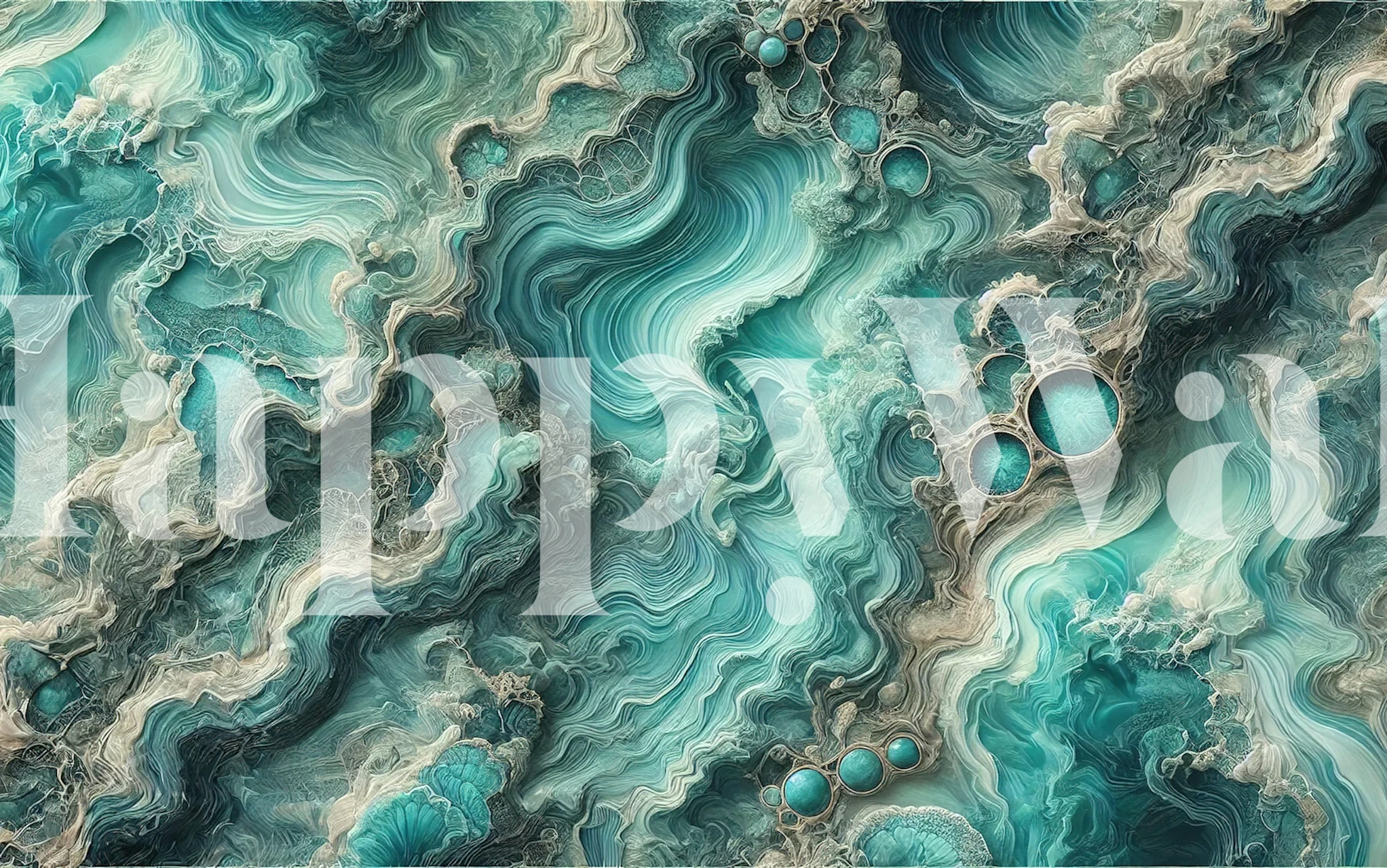 Turquoise Flow tapetti olohuoneessa