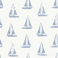 Linocut sailing boats - muted blue behang