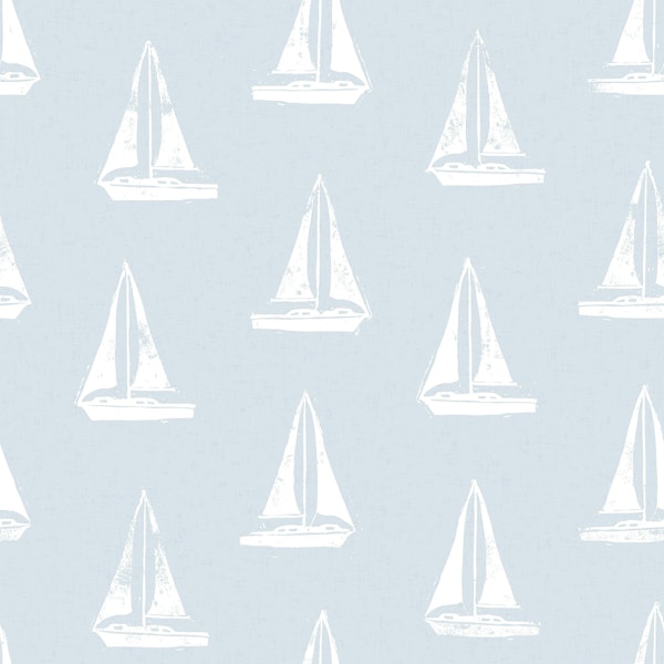 sailing boats - block print light grey blue