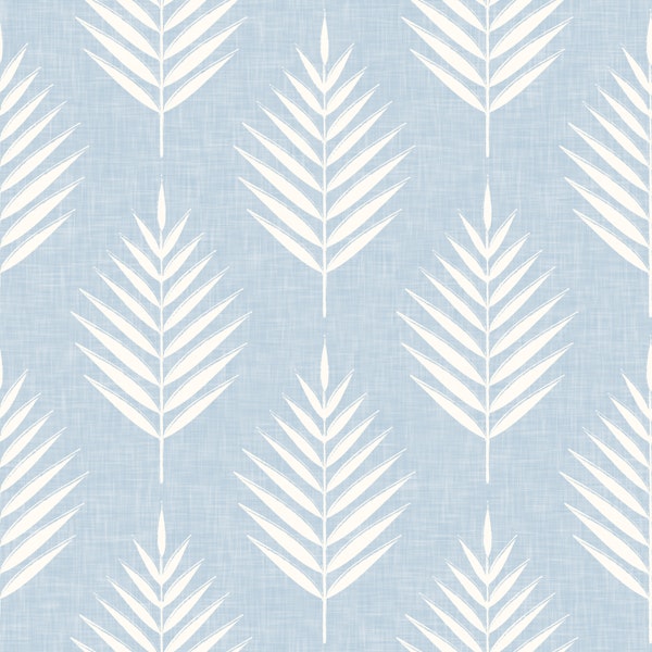 palm leaf- light blue linen