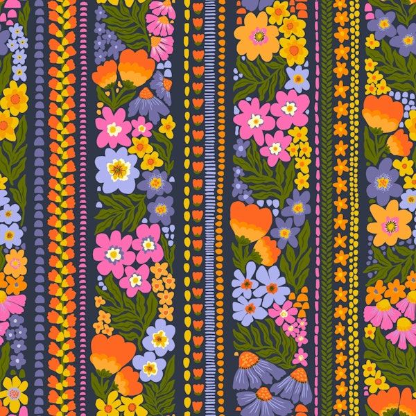 Folk Art Floral Stripes - Dark