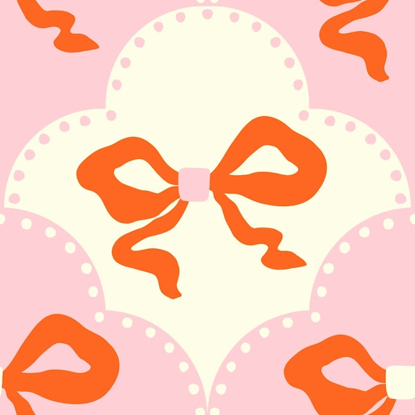 Coquette Red Bows Pink White Damask