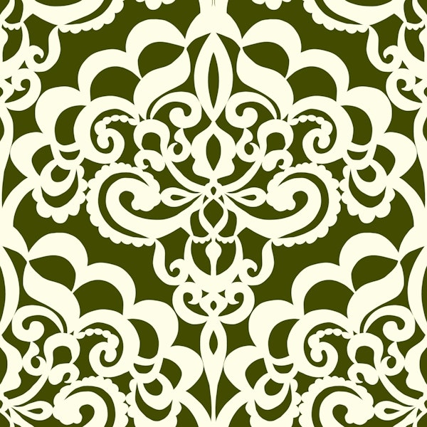 White Frilly Lace Vintage Damask - Green