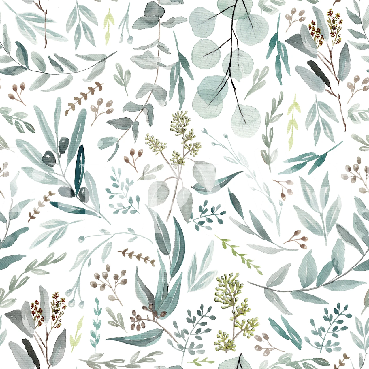 Hochwertiges Seamless Eucalyptus Pattern Wandgemälde von Happywall