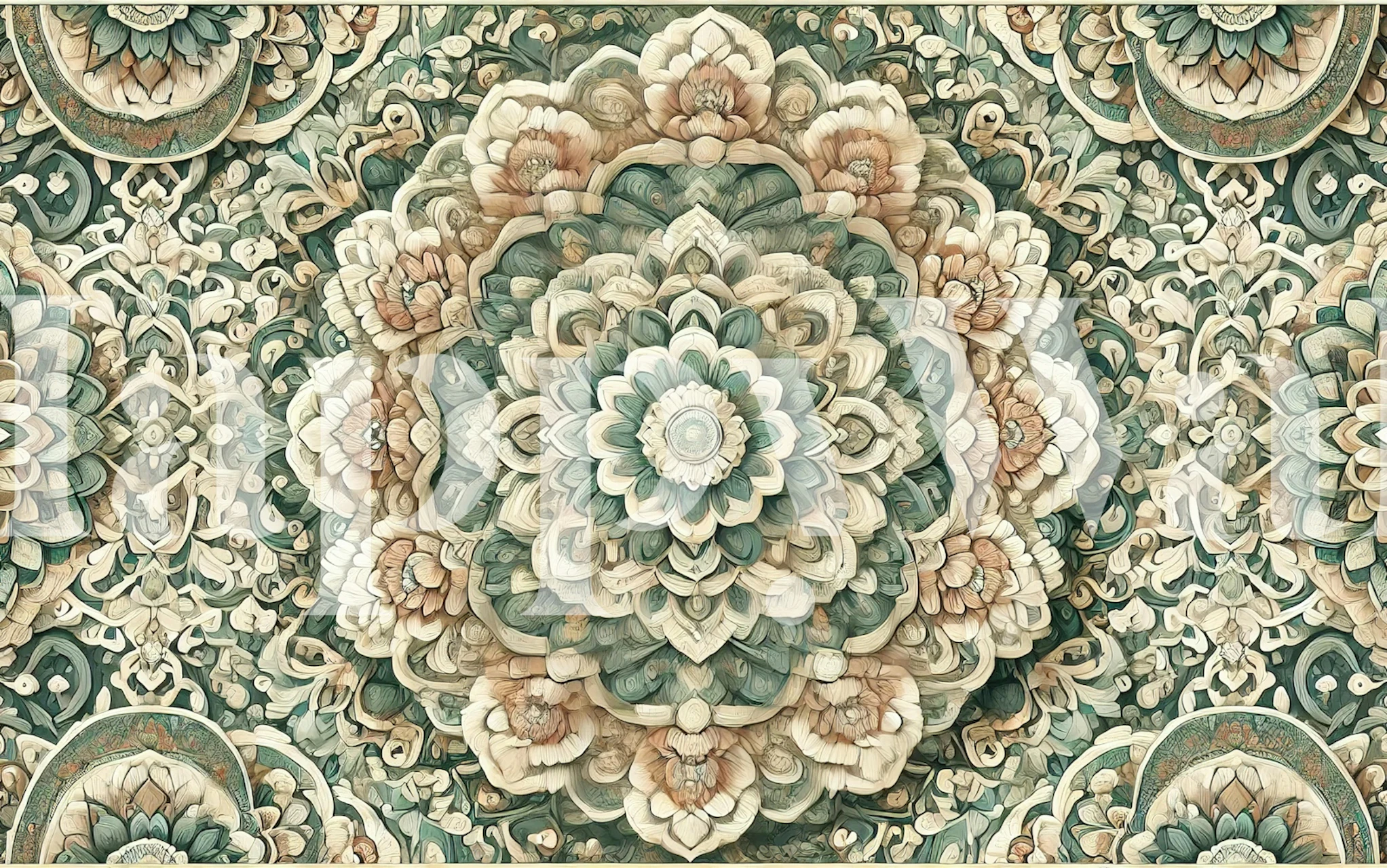 Verdant Mandala Tile wallpaper in a room