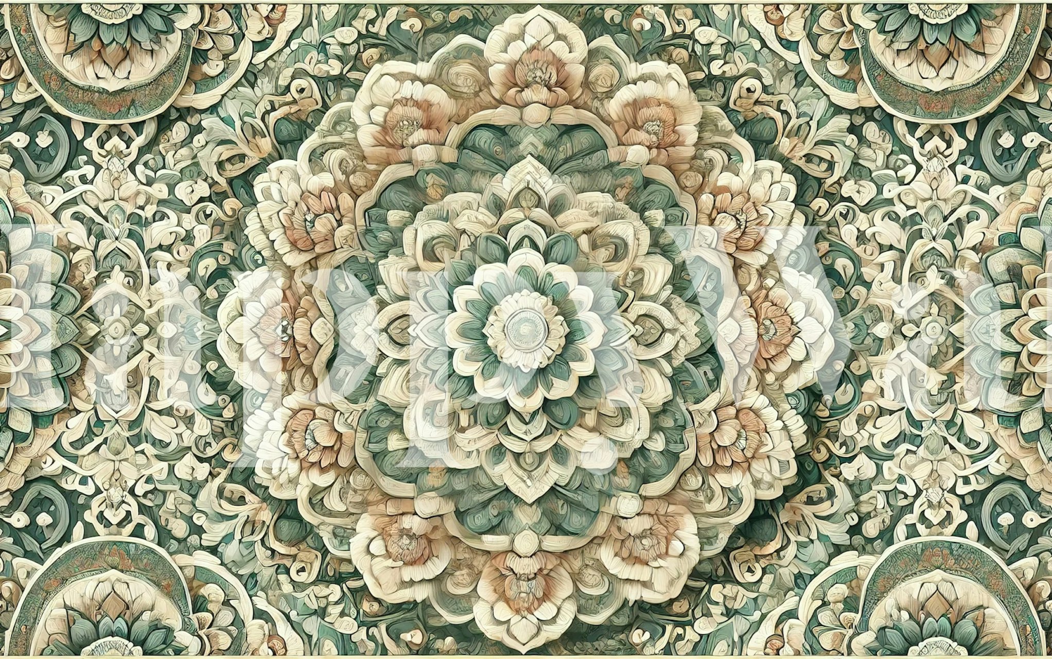 Verdant Mandala Tile wallpaper in a room