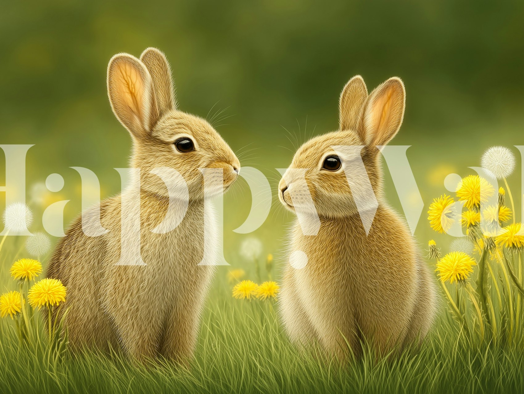 Bunnies Among Dandelions tapet i et rum