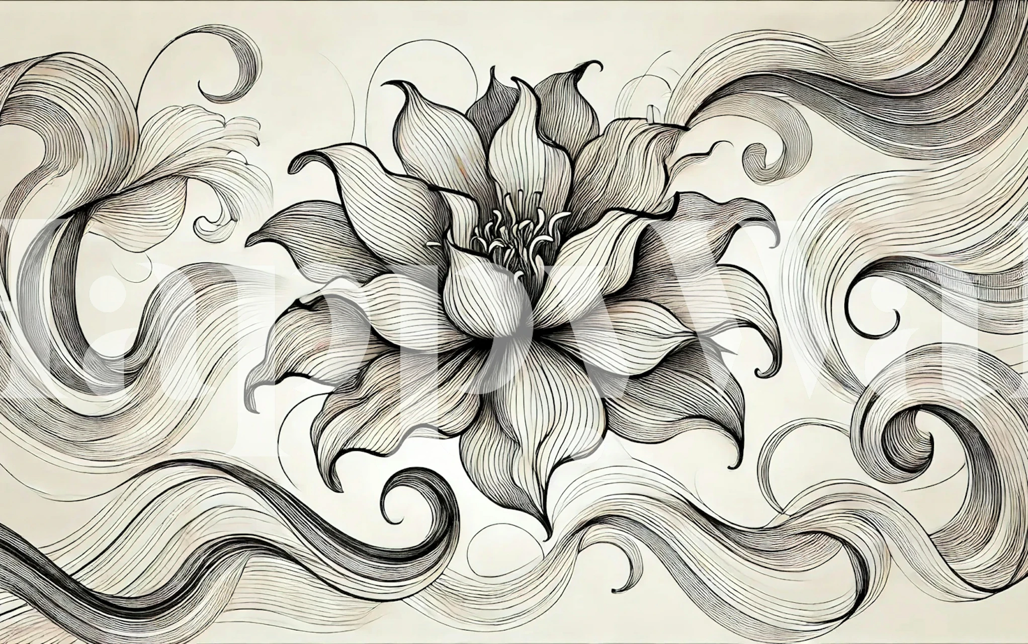 Tapeta Monochrome Bloom Reverie v místnosti