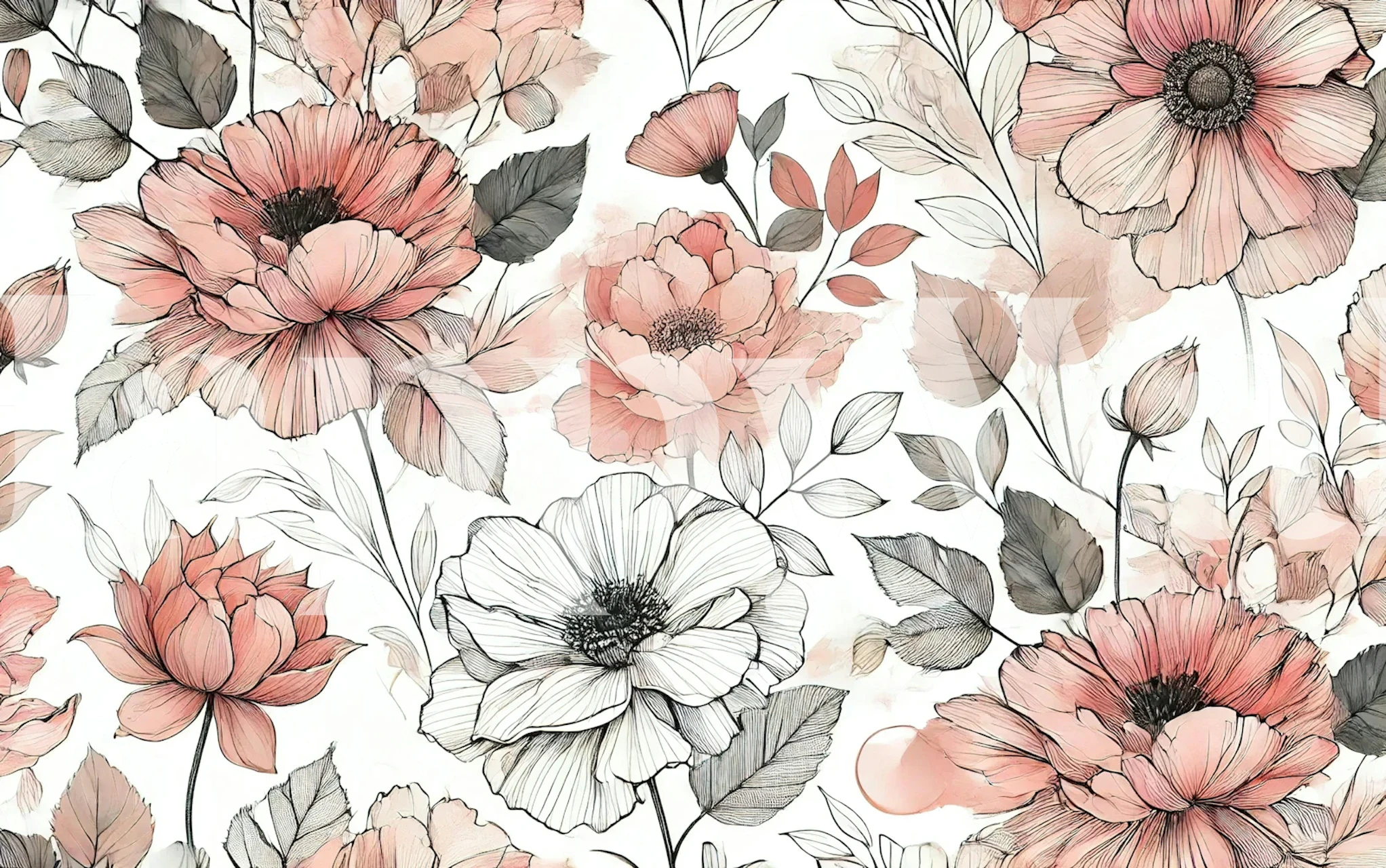 Floral wallpaper with pink and white flowers