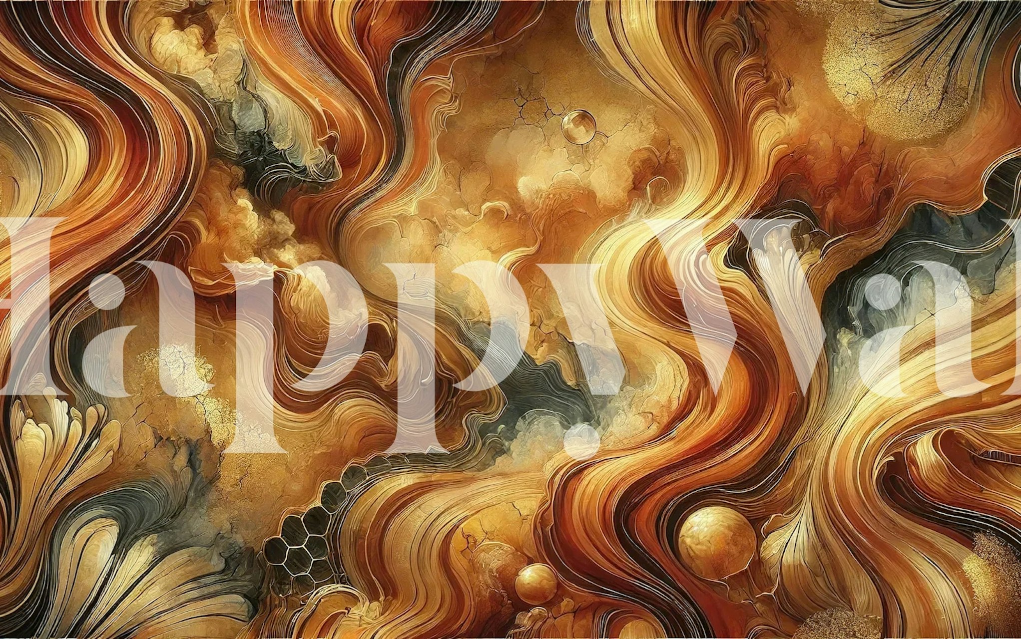 Σχεδιασμός ταπετσαρίας Golden Amber Flow σε ένα δωμάτιο