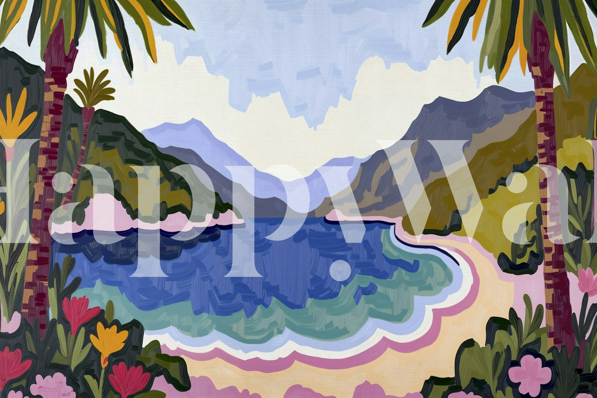 Tropical Beach Oasis wallpaper in a room setting