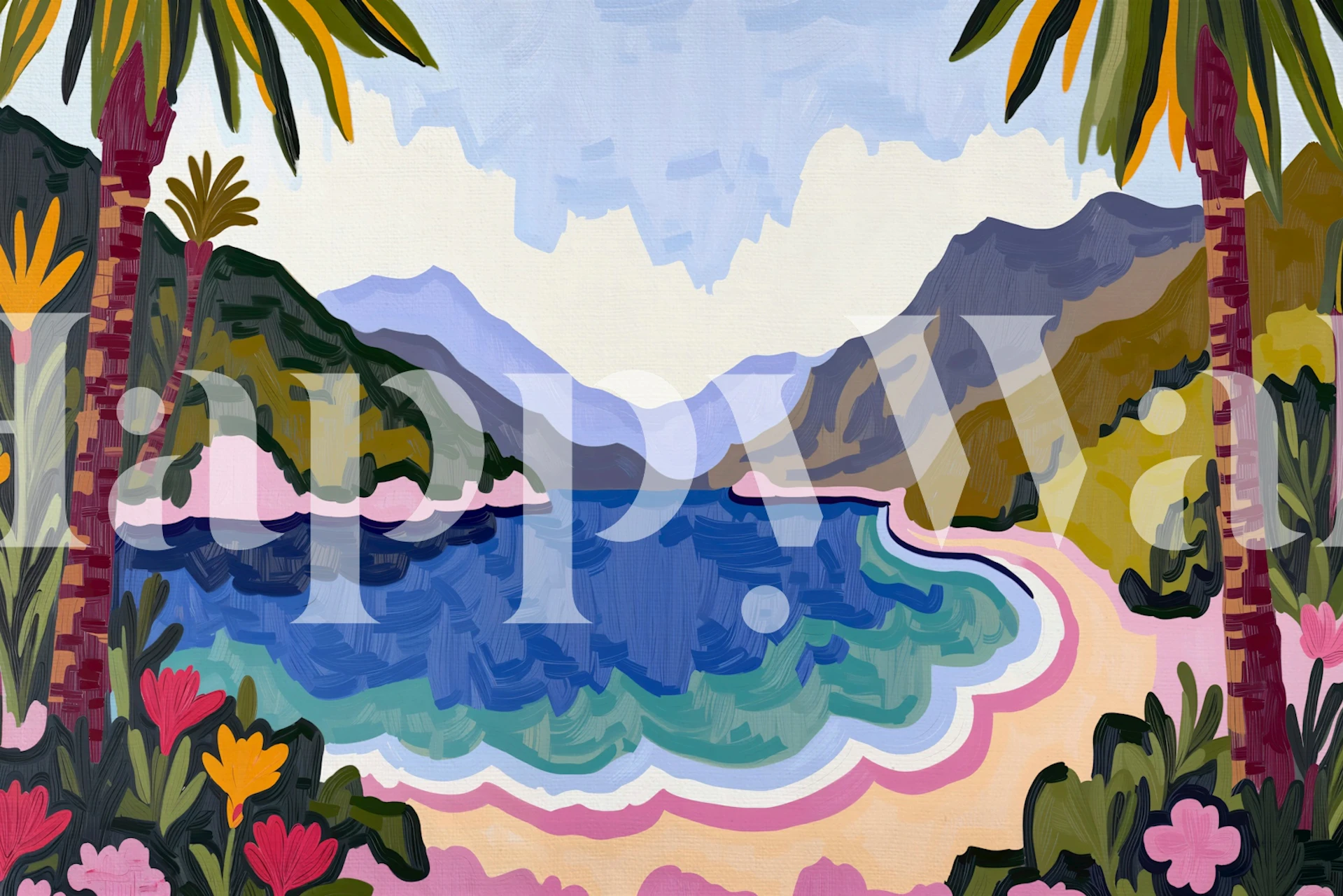 Tropical Beach Oasis papel de parede em um ambiente de quarto