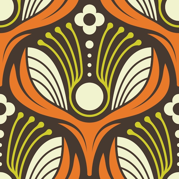 Art Deco Floral in Orange - L