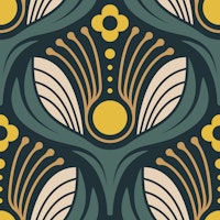 Art Deco Floral in Green Yellow - L tapety