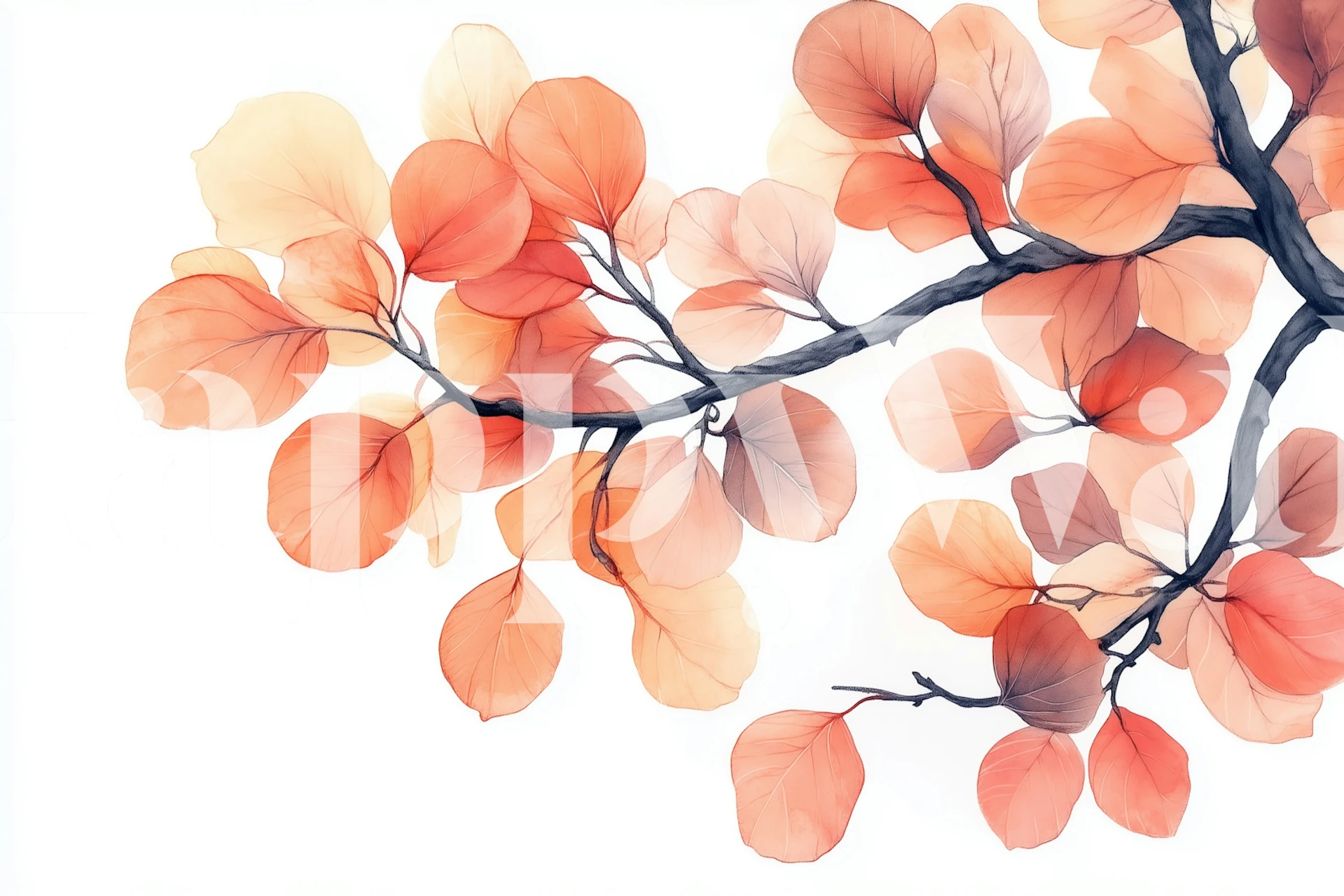 Autumn leaves in soft orange and peach tones on branch wallpaper