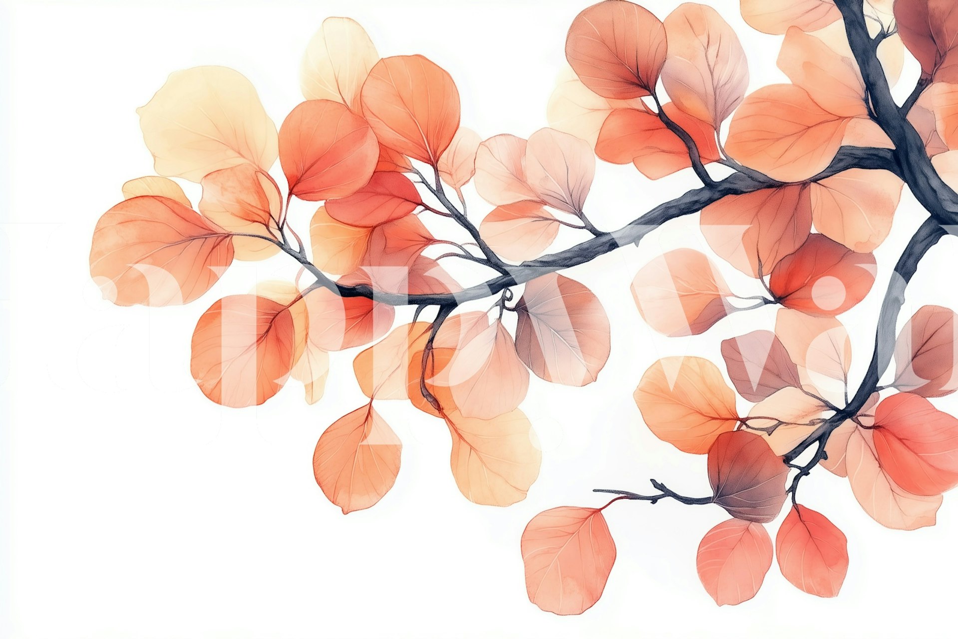 Autumn leaves in soft orange and peach tones on branch wallpaper