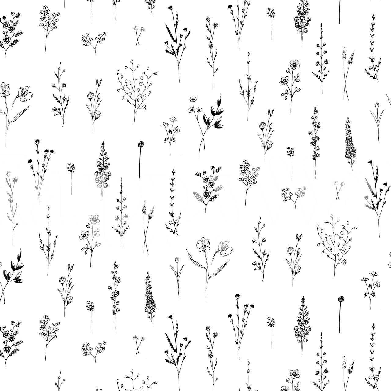 Black floral pattern on white background wallpaper