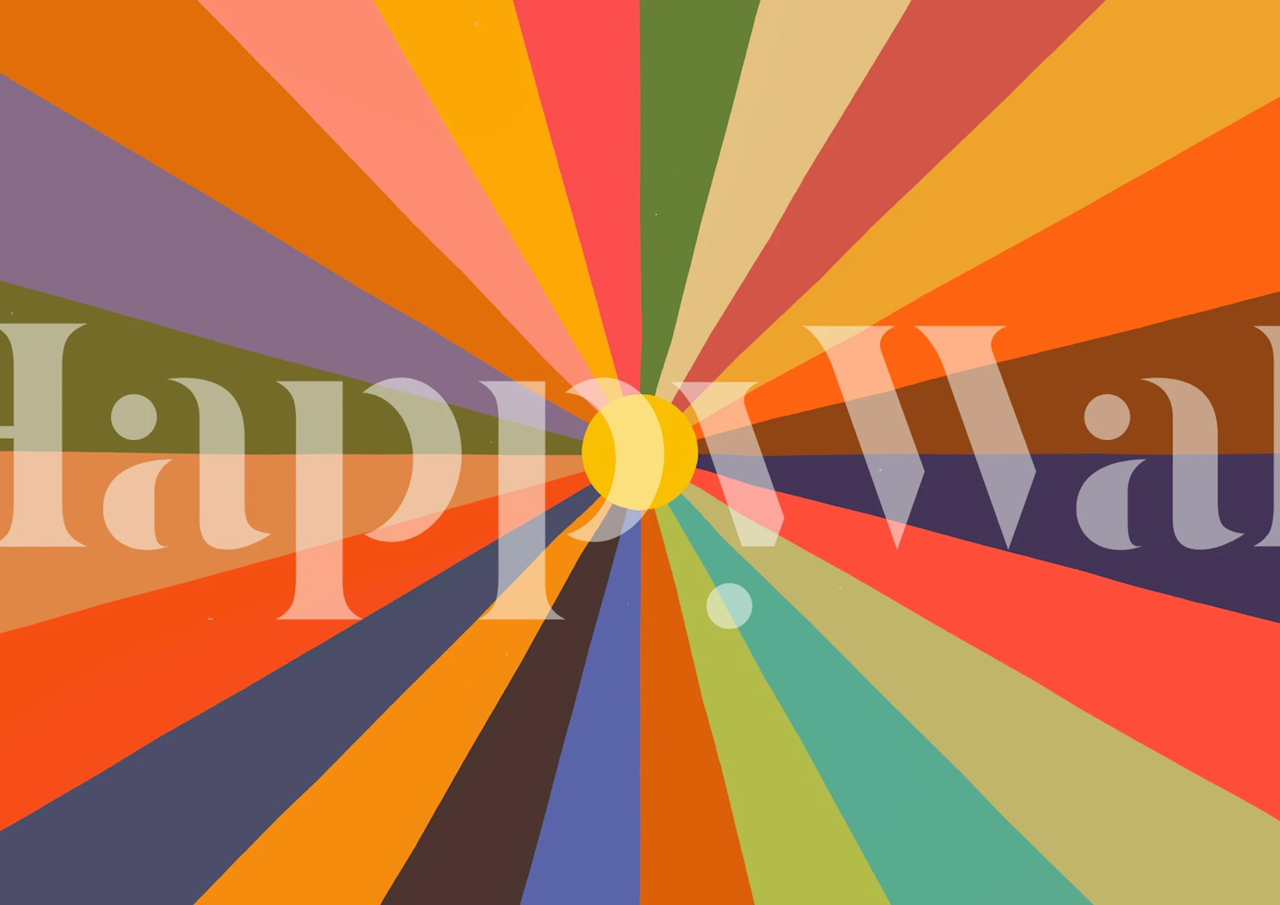 Colorful sunburst pattern in orange, pink, and green wallpaper