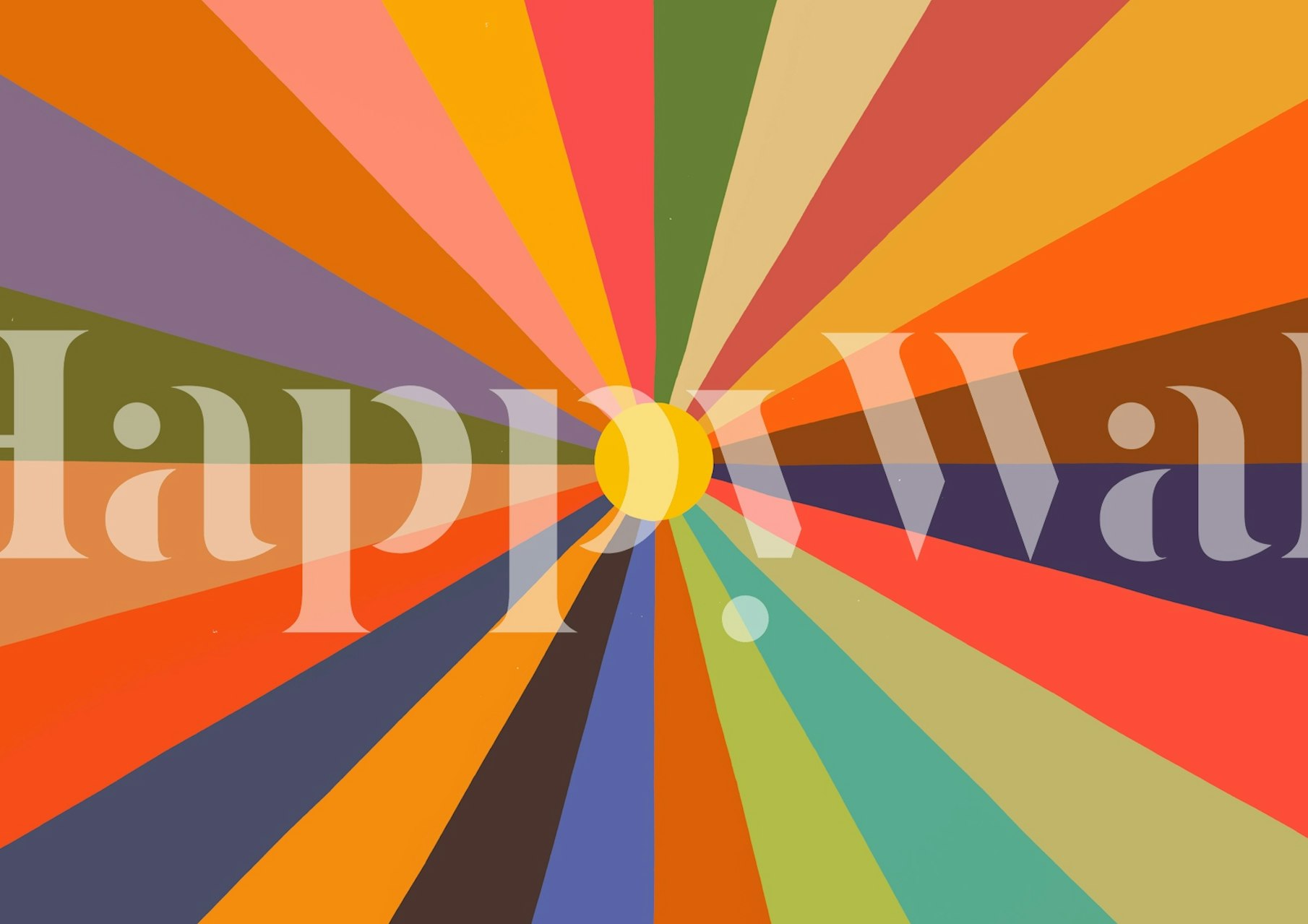 Colorful sunburst pattern in orange, pink, and green wallpaper
